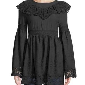 ANTHROPOLOGIE LUMIE RUFFLE LACE BLOUSE BLACK S